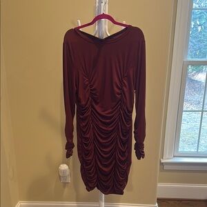 Elegant Burgundy Ruched Dress